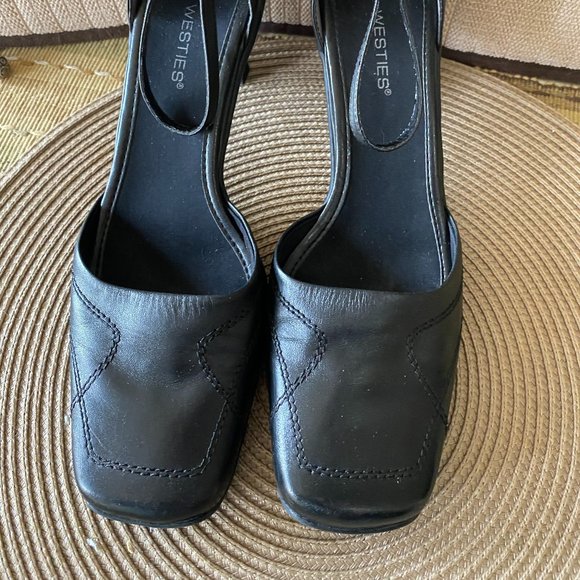 Westies Black Eugenerr Ankle Strap Flare heeled pumps~7 1/2 M - Picture 11 of 14